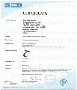 Certification de matériel de compostage de sac en plastique biodégradable