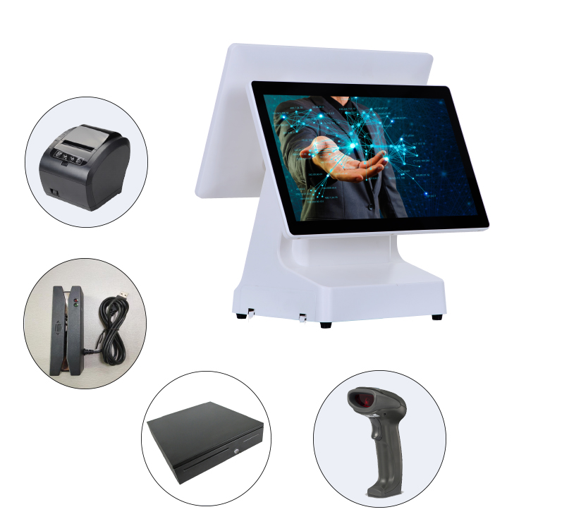 15/15.6 Inch POS Cash Register with Built-in 58/80mm Printer and Rear VFD Customer Display