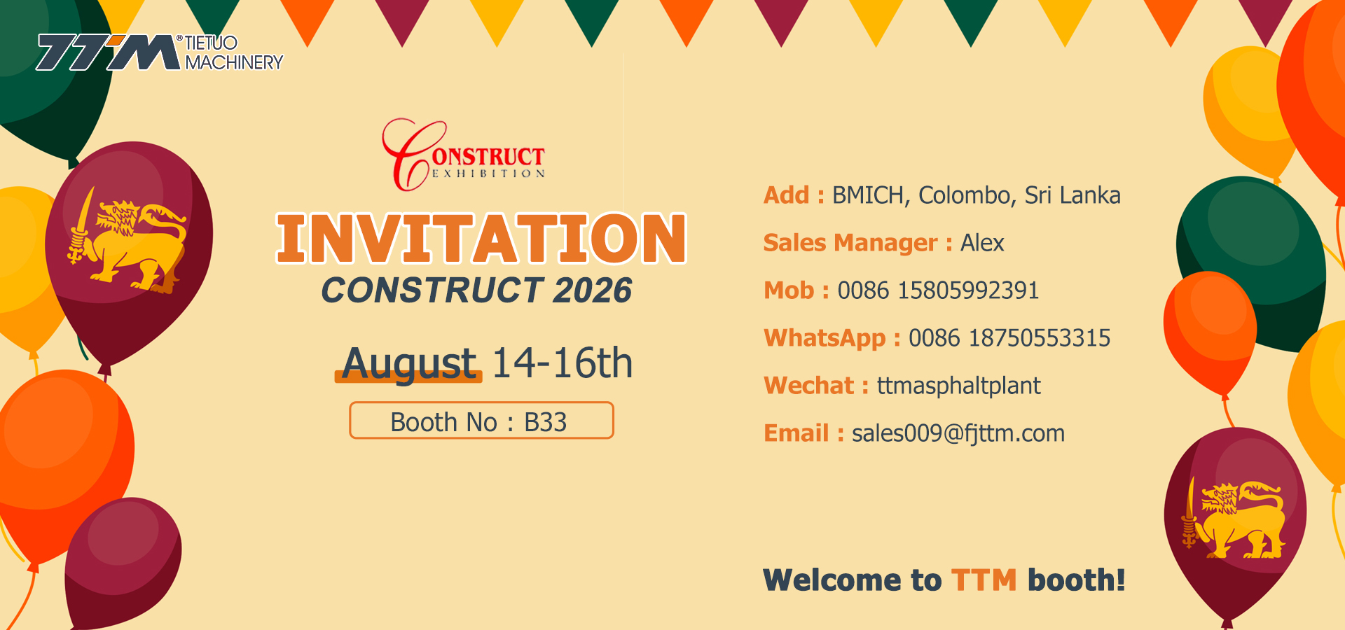 TTM va prezenta stația de amestecare a asfaltului la CONSTRUCT 2026, Colombo, Sri Lanka