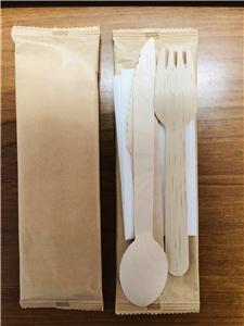 Wooden Disposable Cutlery Fork Knife Spoon Napkin Set