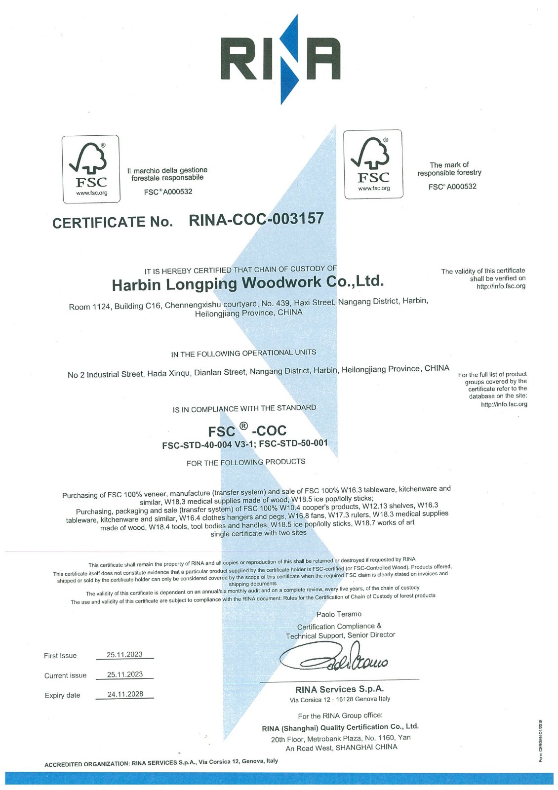 FSC AND ISO9001 CERTIFICATE