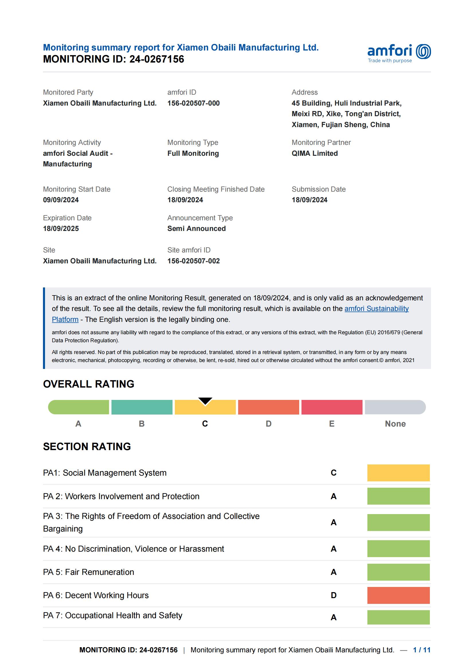 BSCI Factory Inspection Report - Obaili