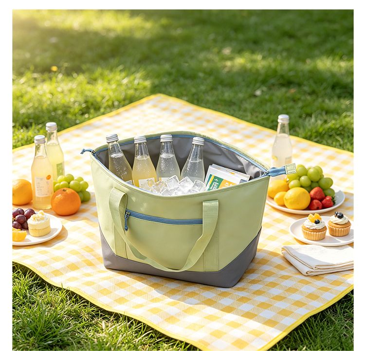 Pale Olive Thermal Tote Grey Base Chill Bag