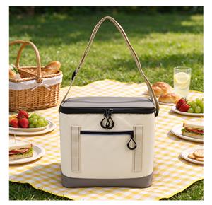 Cream Grey Insulated Cooler Tote Bag Lid Top