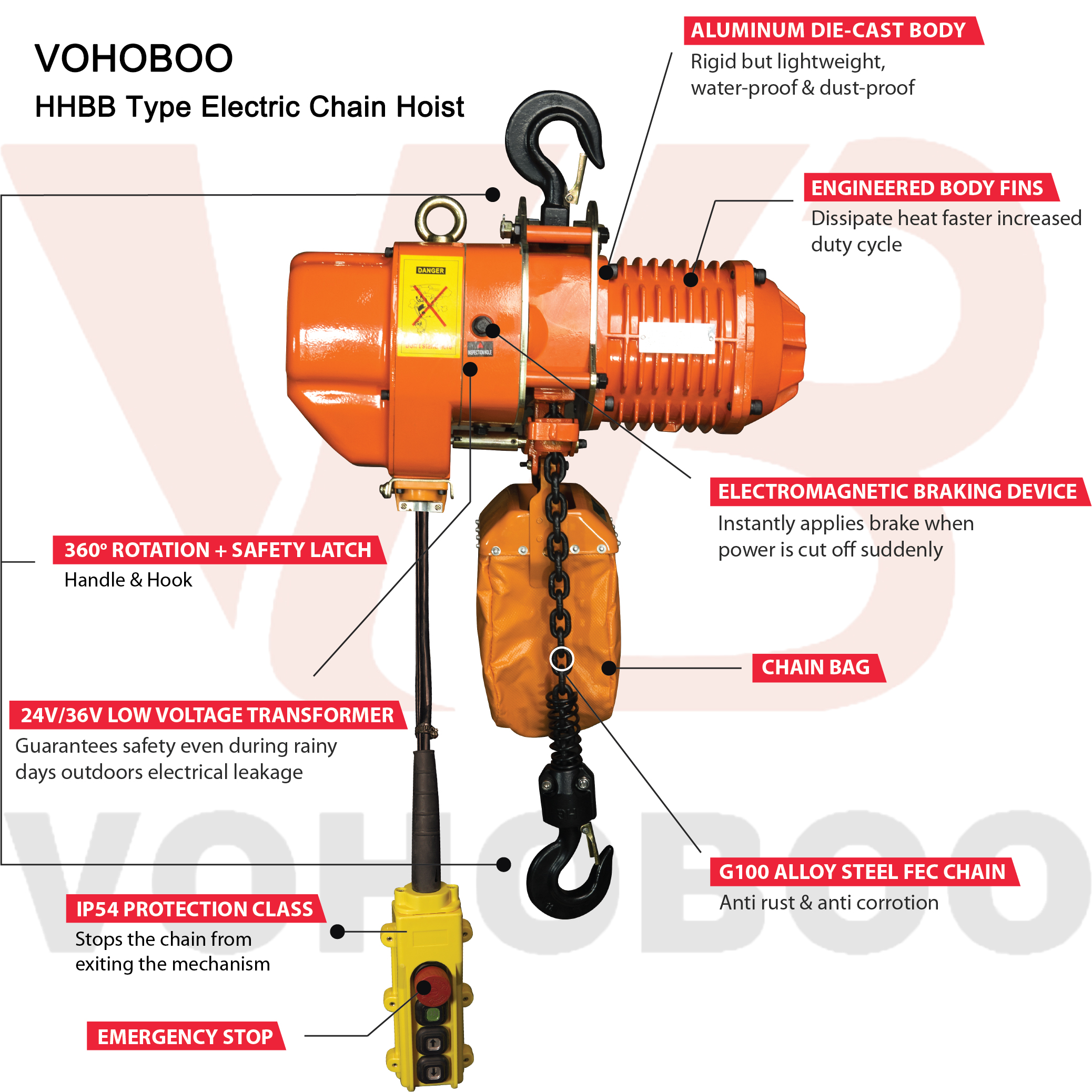 Electric Chain Hoist HHBB Type 500kg-210T with Stable Performance and Easy Maintenance Factory
