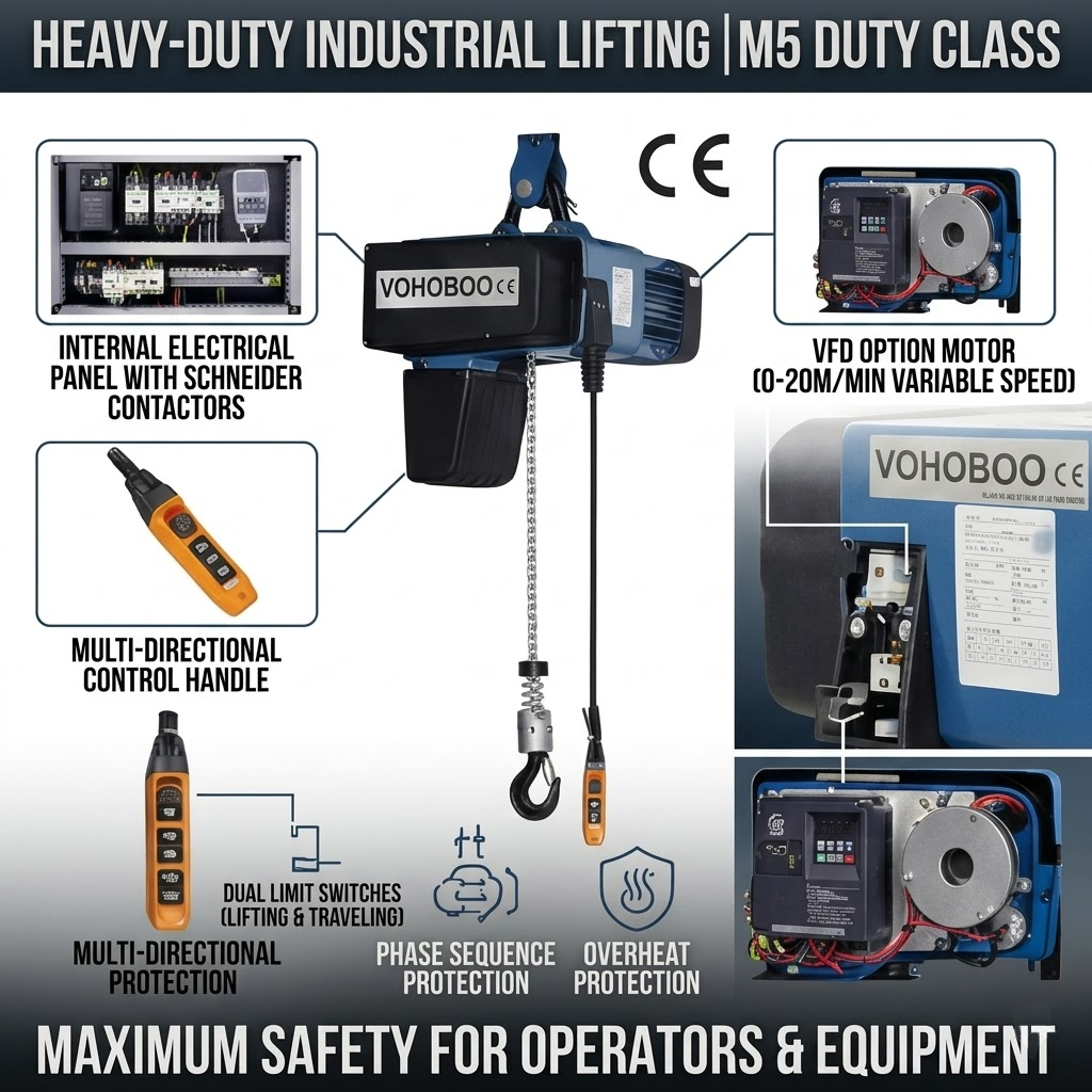 Waterproof IP65 Customized G100 Chain European Standard Electric Chain Block Hoist with Phase Sequence Protection for Harsh Environment Projects Factory