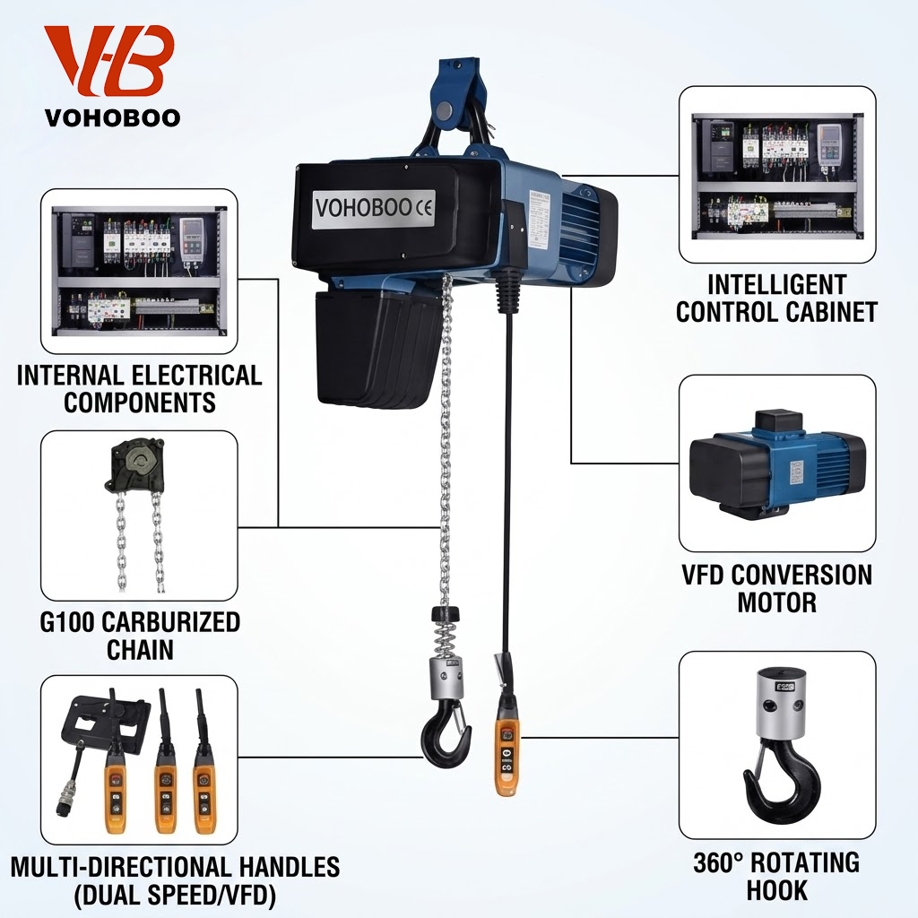 Waterproof IP65 Customized G100 Chain European Standard Electric Chain Block Hoist with Phase Sequence Protection for Harsh Environment Projects Factory