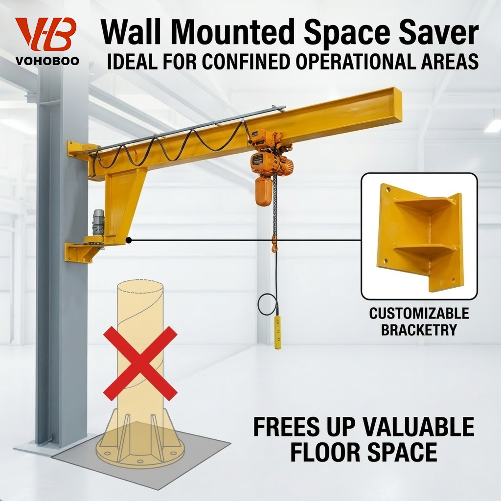 Space Saving Wall Mounted Cantilever Jib Crane with Customized Bracketry for Confined Factory Areas