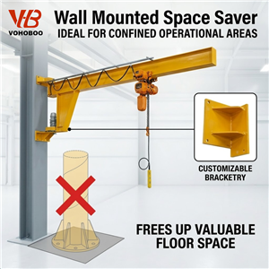 Space Saving Wall Mounted Cantilever Jib Crane with Customized Bracketry for Confined Factory Areas