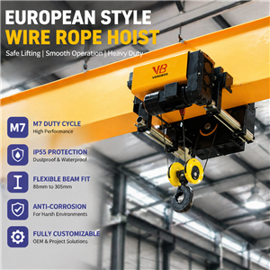 Industrial Grade European type Electric wire rope hoist with Heavy Duty M7 Duty Cycle for Intensive Production Lines