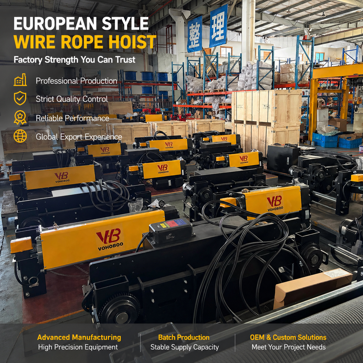 Industrial Grade European type Electric wire rope hoist with Heavy Duty M7 Duty Cycle for Intensive Production Lines Factory