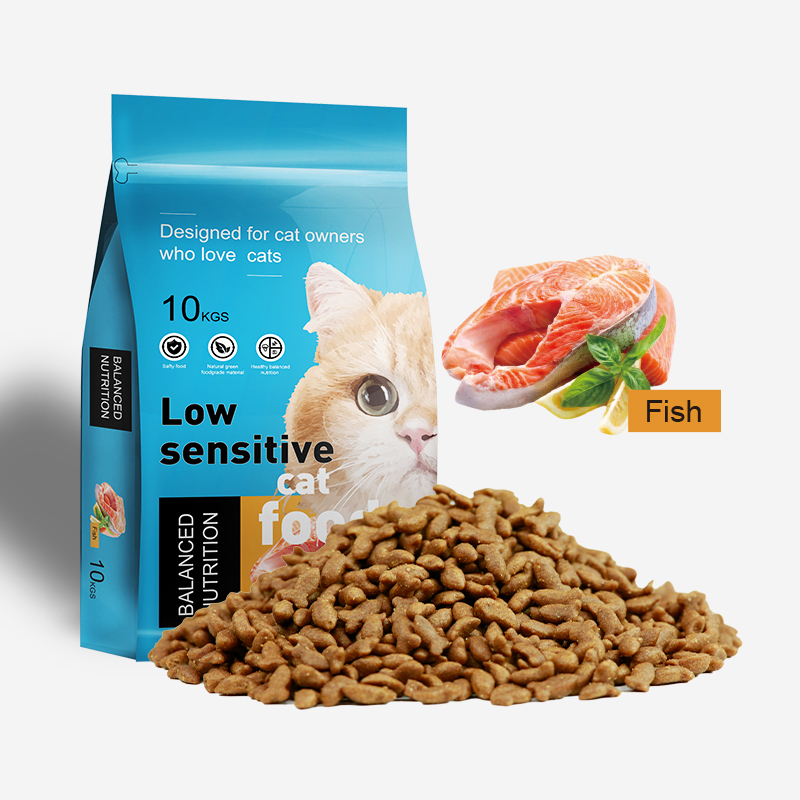 Fábrica de ração para gato OEM exporta 10 kg sabores de peixe cru natural formas de peixe para todas as idades ração seca para gatos