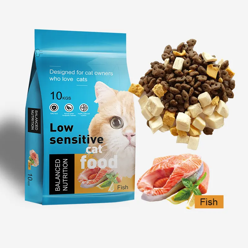 OEM 애완 동물 고양이 식품 공장 좋은 가격 혼합 닭고기 달걀 노른자 고단백 도매 대량 생선 맛 건조 고양이 식품 스테이플 식품