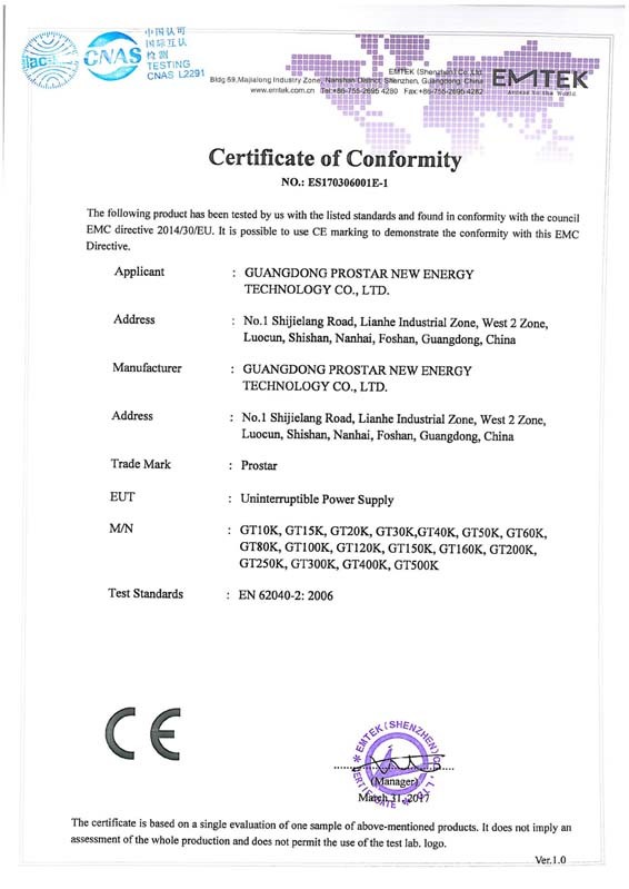 Certificado CE (fonte de alimentação ininterrupta)