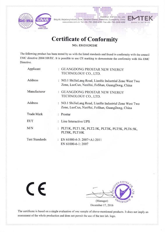 CE-Zertifikat (Wechselrichter der PLT-Serie)