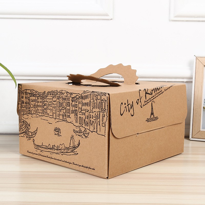Caixa de embalagem de bolo de aniversário personalizada de fábrica de 5 ou 8 polegadas alça caixa de papel ondulado