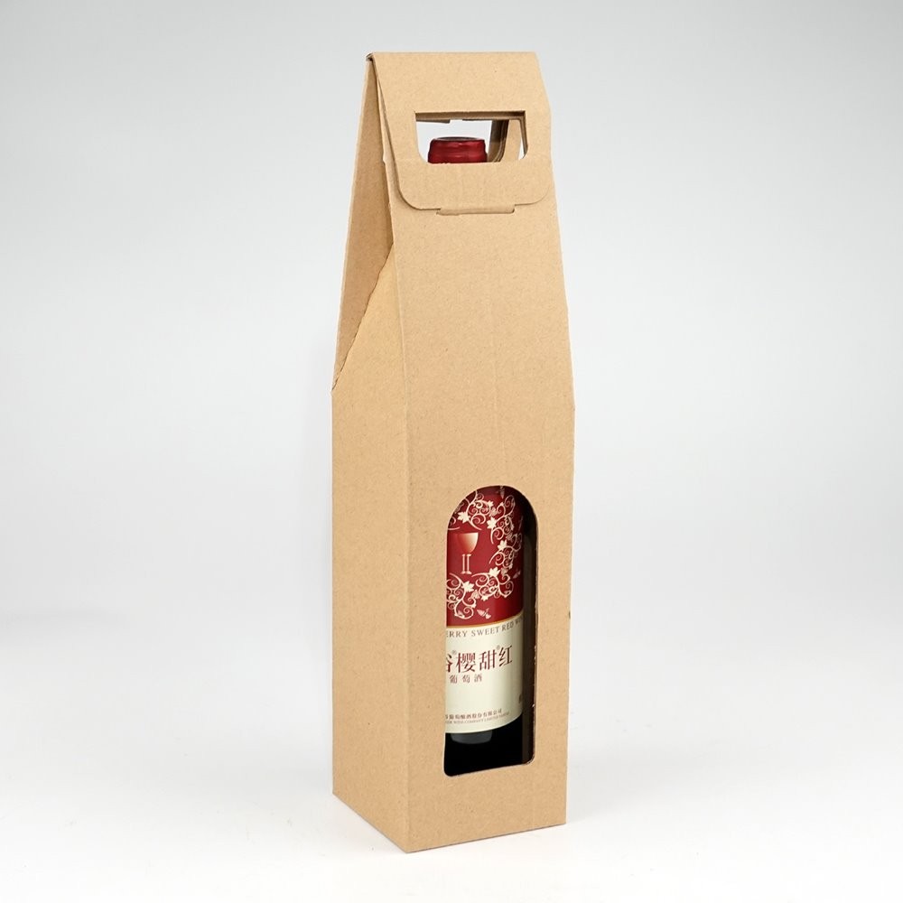 Caixa de papel em branco personalizada de fábrica embalagem de papel kraft para embalagem de proteção de garrafa de vinho champanhe única garrafa de vinho