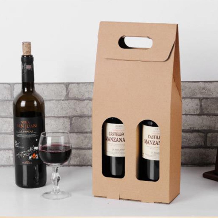 Custom Printed Two Bottles Cardboard Wine Carrier Holder Corrugated Packaging Box For Promotion