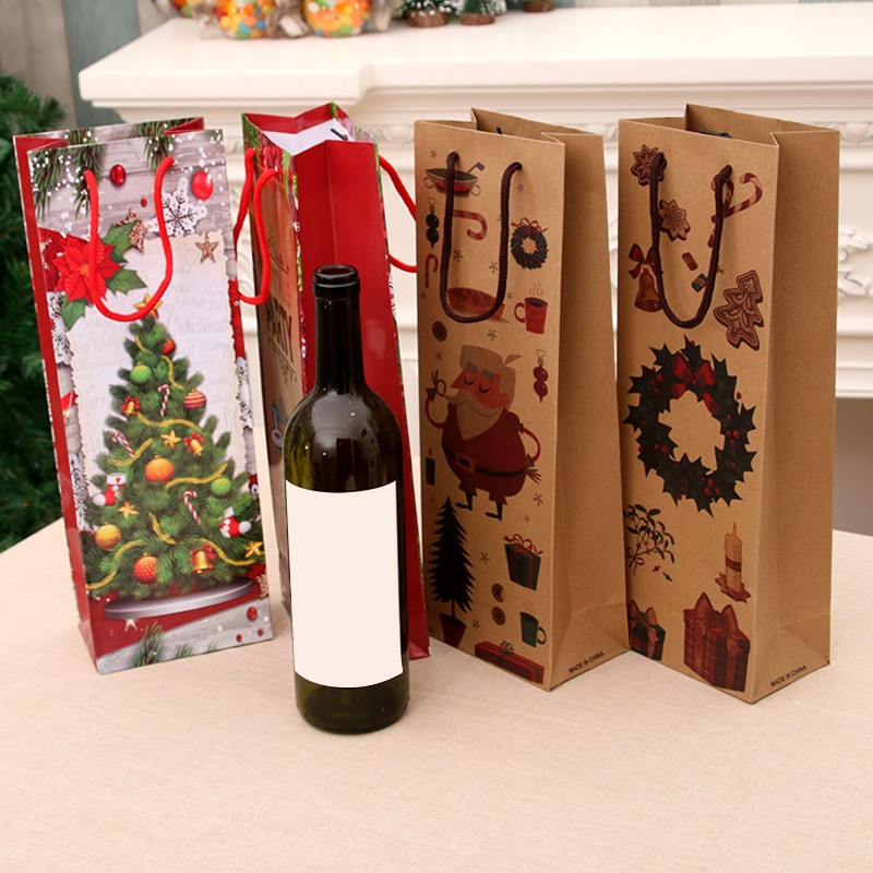 Porta-garrafas de vinho de Natal com logotipo personalizado de alta qualidade papel kraft pardo