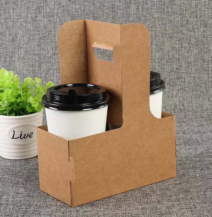 Eco Friendly Custom Krfat Corrugated Coffee Paper Cup Carrier Holder Tray