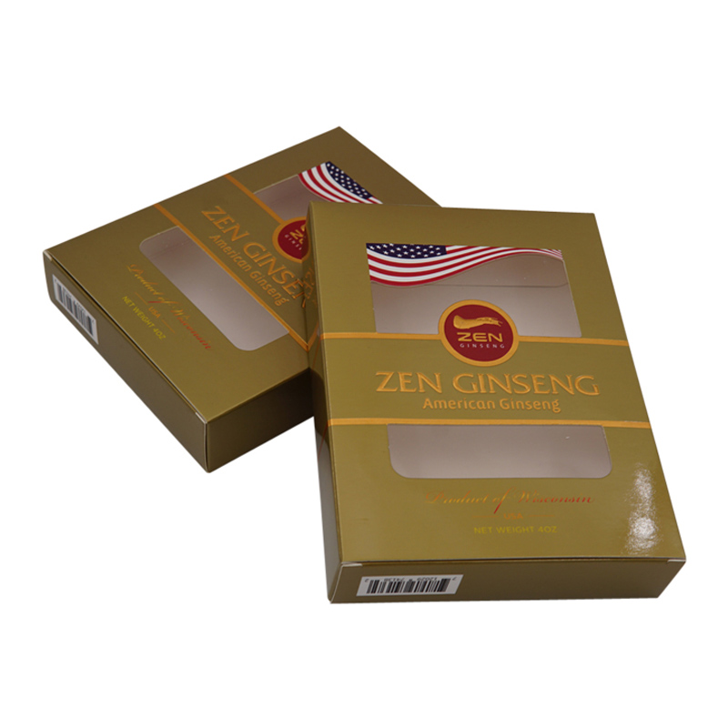 एम्बॉसिंग और फ़ॉइल स्टैम्पिंग के साथ अमेरिकी जिनसेंग पैकेजिंग बॉक्स