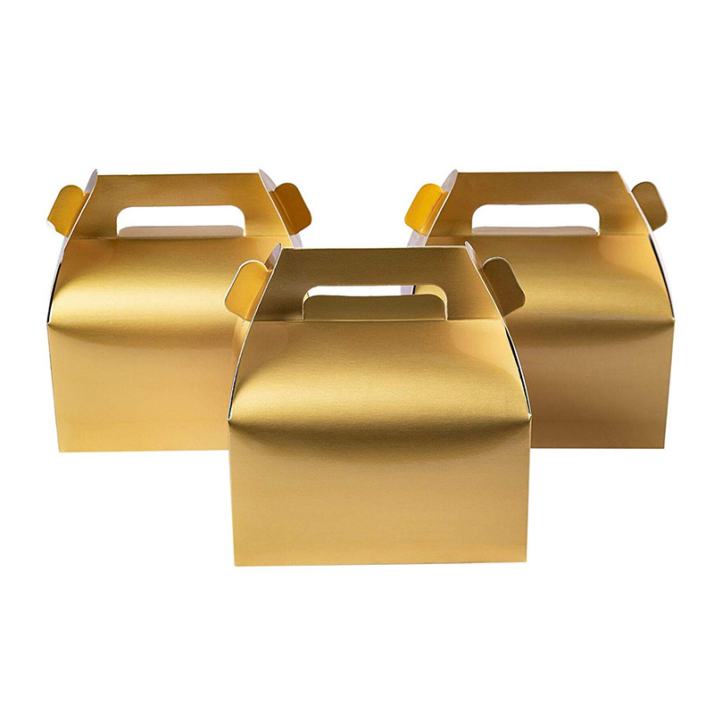กล่องกระดาษทรงจั่วสีทองสำหรับใส่คัพเค้กและขนม