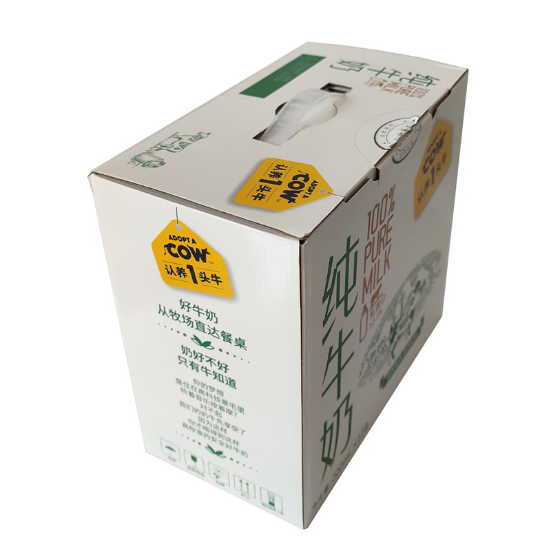 Кутия от велпапе с дръжка за външна опаковка на мляко