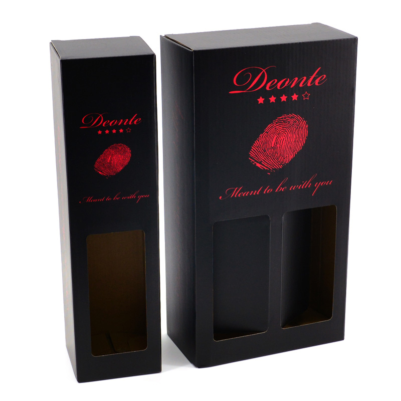 Wine cardboard box for 2 bottle glass paper wine box with logo foil stamping