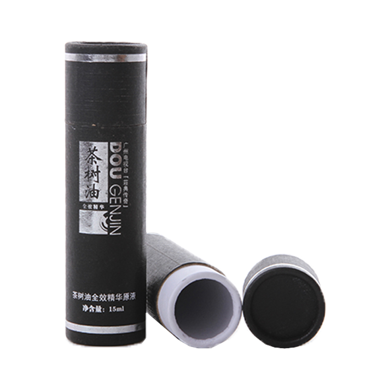 Black color paper tube cylinder with logo silver foil stamping