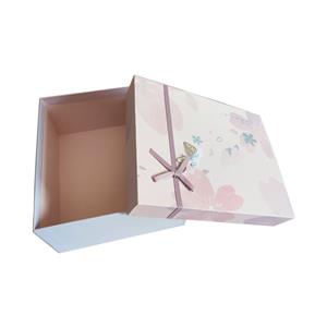 ฝาบรรจุภัณฑ์และกล่องด้านล่างกล่องของขวัญกระดาษหรูหราสีชมพูบรรจุกล่องกระดาษแข็ง
