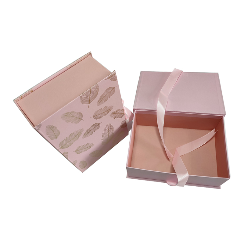 Pink color luxury made box with ribbon packaging box custom logo gift box