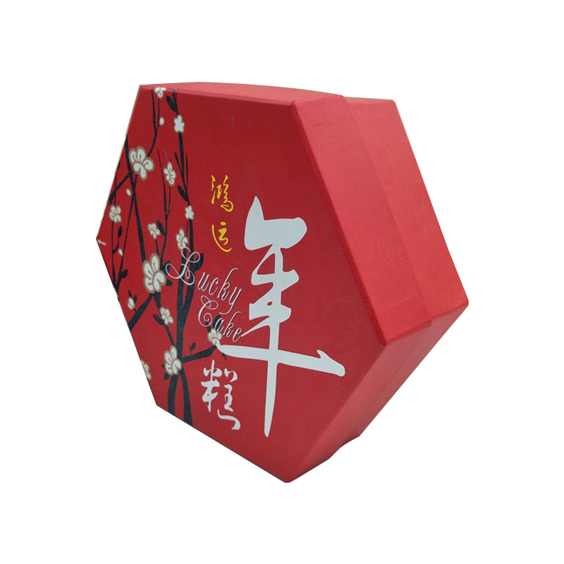 Hexagon gift box with lids New year gift packaging box with Red color printing