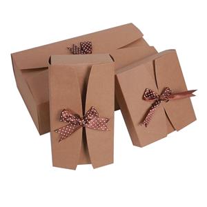 Kraft paper gift box with ribbon no printing plain kraft paper box