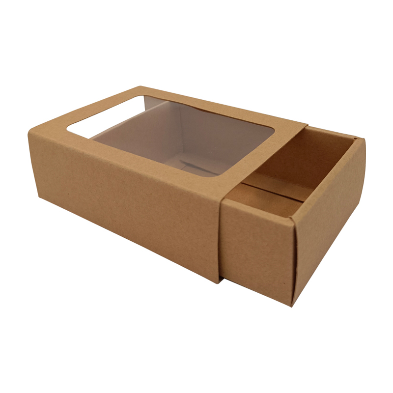 खिड़की के साथ स्लाइडिंग स्लीव और ट्रे बॉक्स क्राफ्ट पेपर पैकेजिंग बॉक्स
