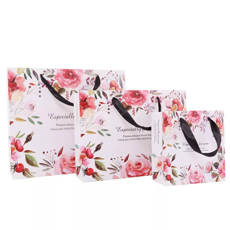 Colorful printing flower paper bags coated paper bag for shopping