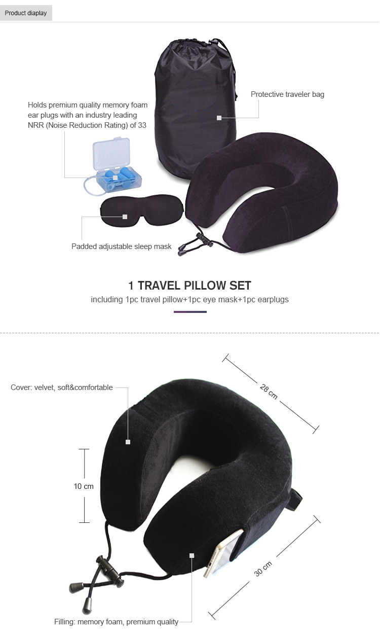 1pc Memory Foam U-shaped Travel Neck Pillow, Airplane Pillow, Neck