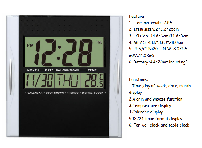 Supply Large Lcd Digital Wall Clock With Temparature Display Factory Quotes Oem