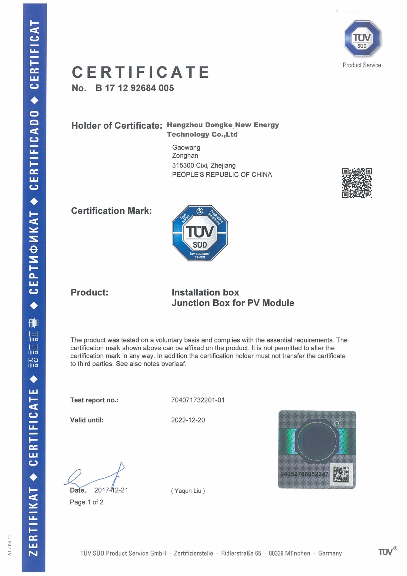 Certificat TUV