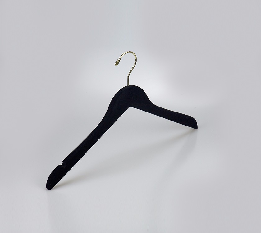 Wood Black Velvet Coat Hanger For Sweaters Cloth