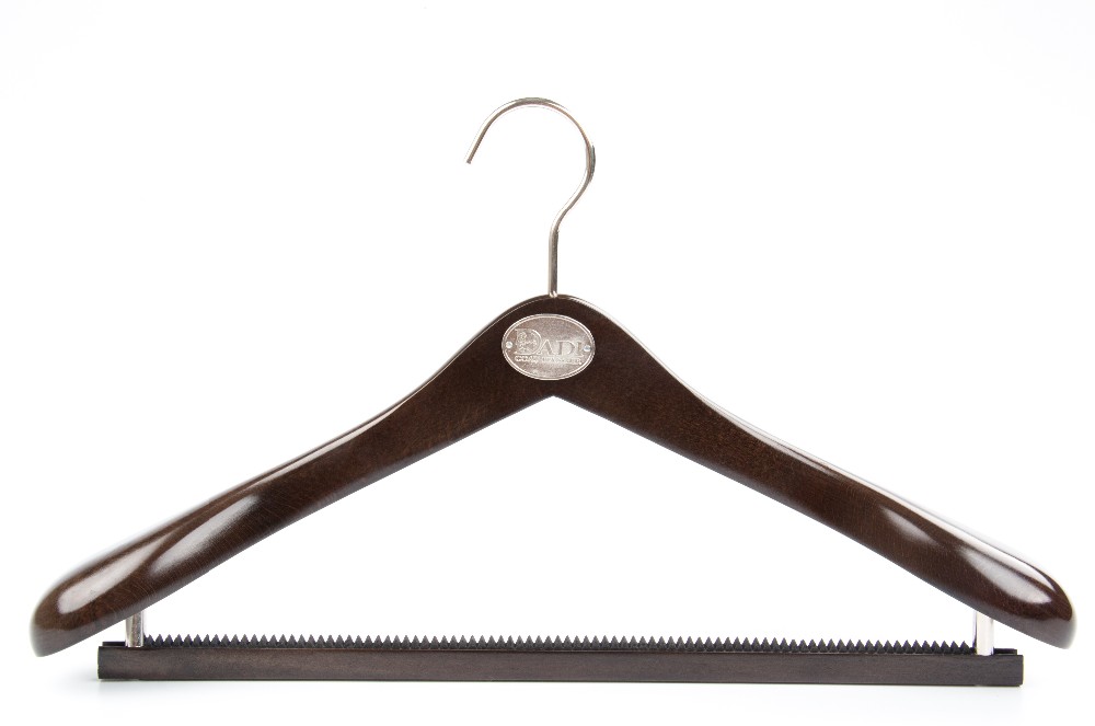 black wooden suit hanger