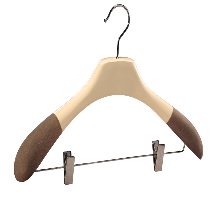 Non Slip Wooden Velvet Suit Hanger With Trouser clamp