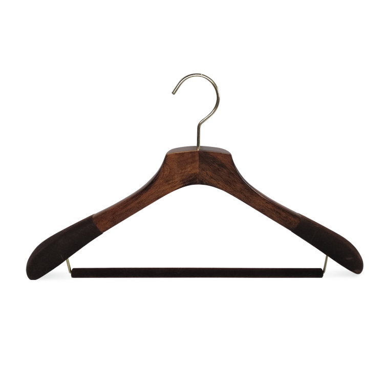 Luxury Wooden Suit Hanger With Anti Slip Flock