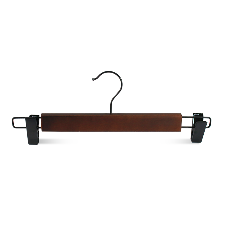 Walnut Finish Wooden Skirt Hanger With Clips