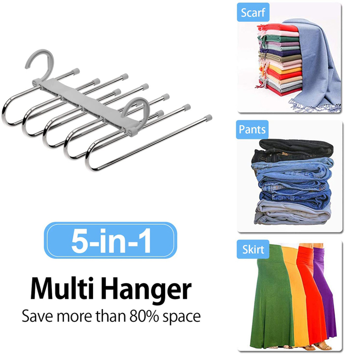 Space Saving 5 layer Multi Functional Metal Pants Hanger