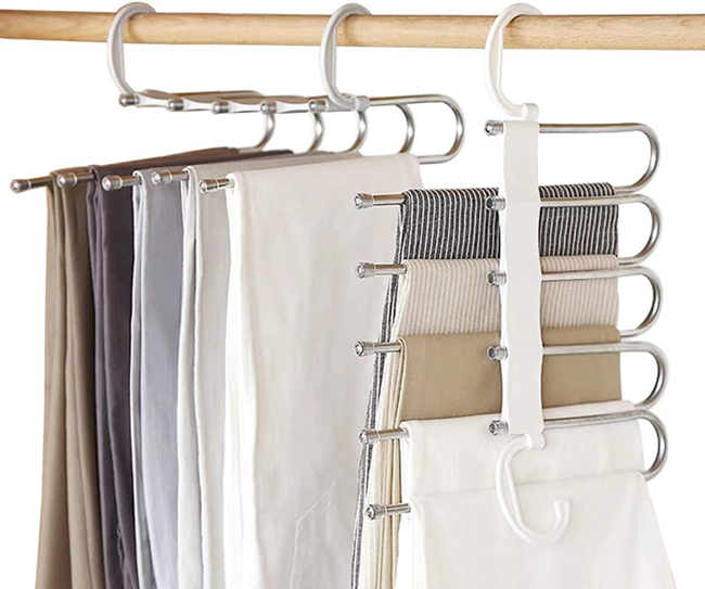 Pants Hangers Space Saving Pants Rack, Magic Metal Space Saver Pant Hangers,  5 Layered Multifunctional Pants Hanger, Non Slip Open End Trouser Jean  Hangers for … in 2023