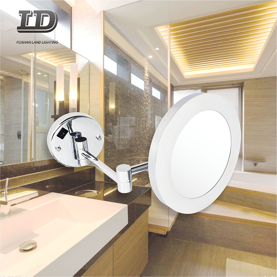 Round Foldable Light Mirror Hotel Lighted Mirror For Shaving IP44