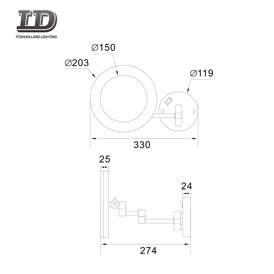 Specchio illuminato rotondo pieghevole per hotel per rasatura IP44