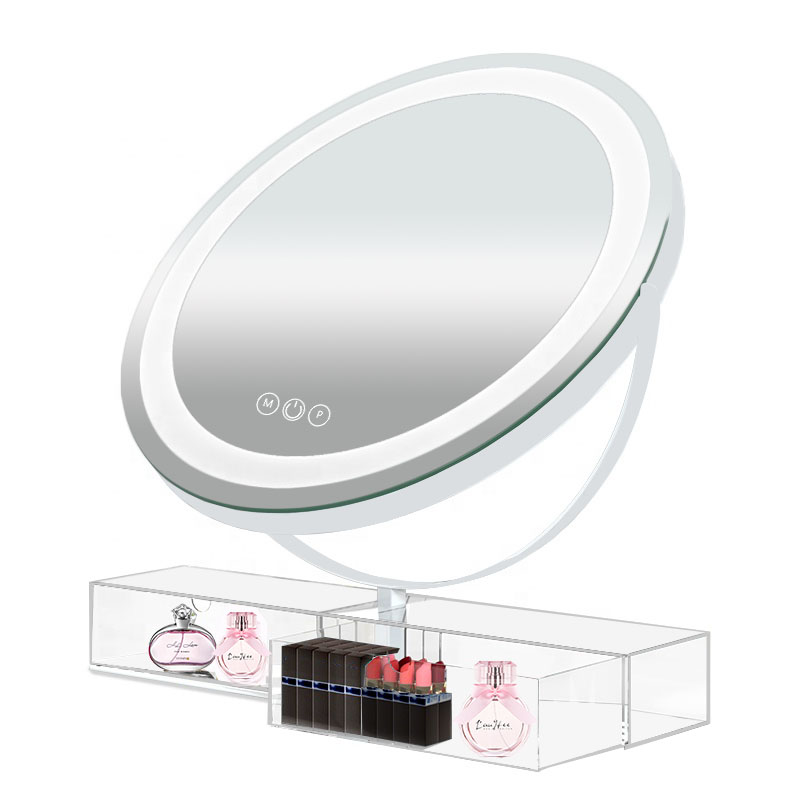 Round Lamp with Storage Box Makeup Mirror