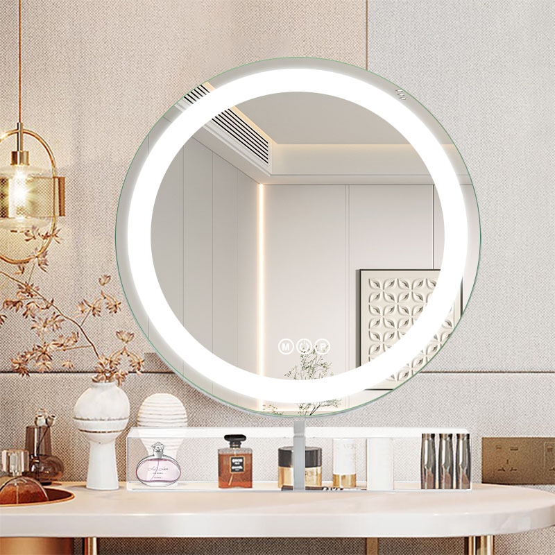 Round Lamp with Storage Box Makeup Mirror