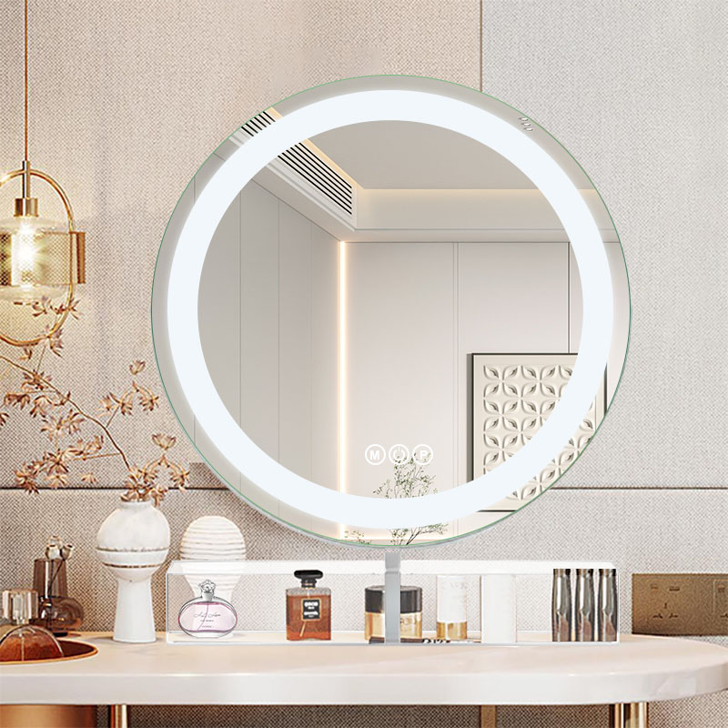 Round Lamp with Storage Box Makeup Mirror